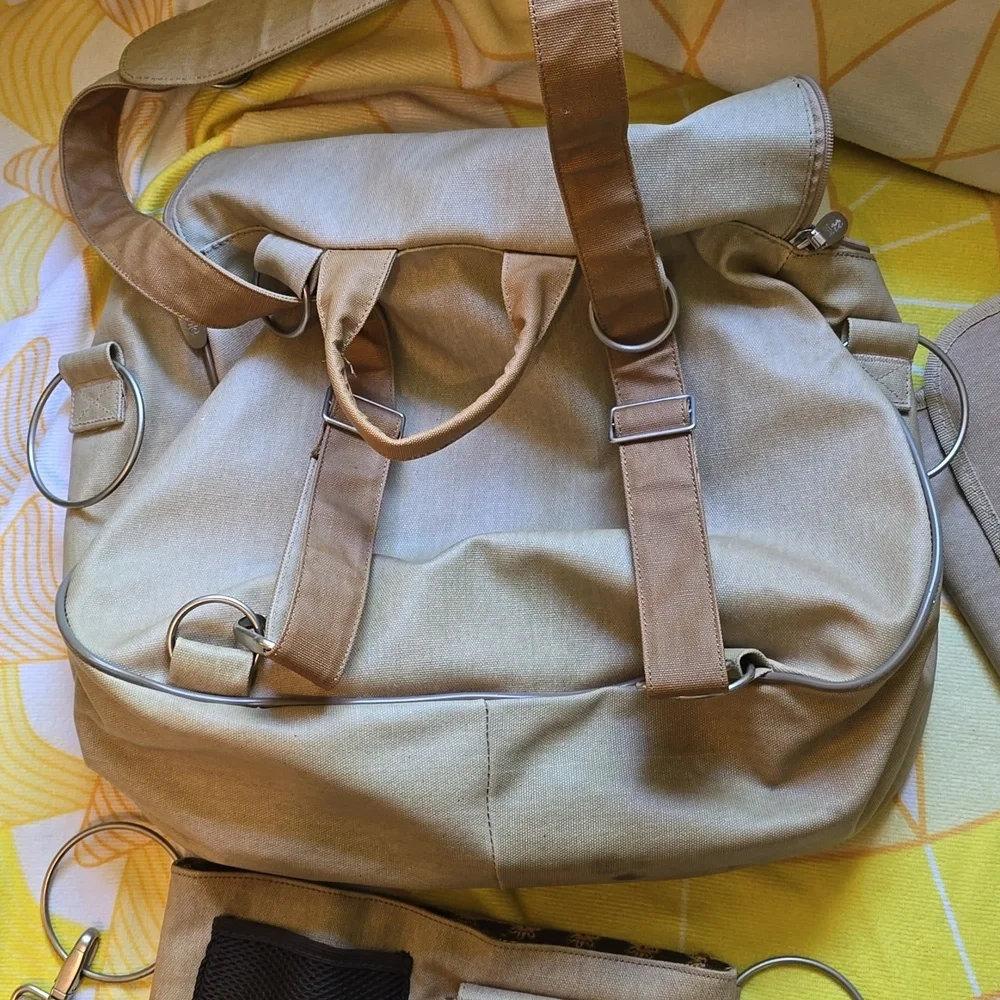 VGUC- Minene Tan Baby Diaper Bag with Adjustable Straps And Accessories